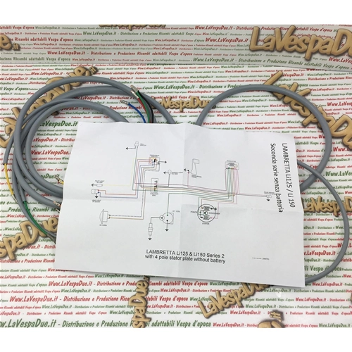 Cableado del sistema eléctrico para Lambretta J 125 150 Segunda Serie sin batería. Producto artesanal italiano.