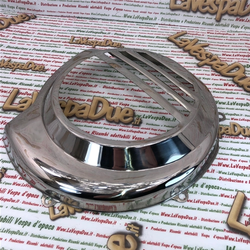Cache-ventilateur en acier inoxydable poli pour Vespa 80, 125, 150, 200 PX et PE à partir de 1978 (sans démarreur électrique).