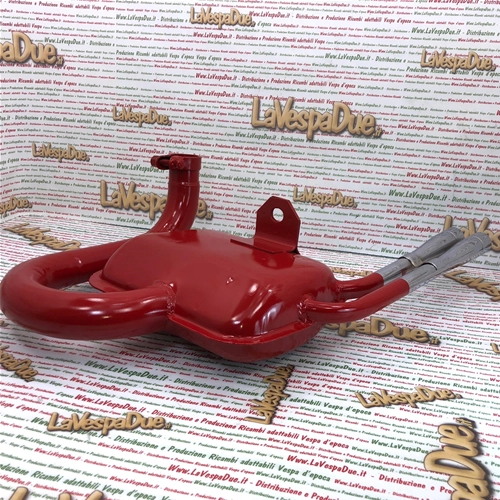 Pot d'échappement rouge type Abarth pour Vespa 80, 125, 150, PX, PE, Sprint, Veloce, TS, GTR et GT, avec double sortie chromée.