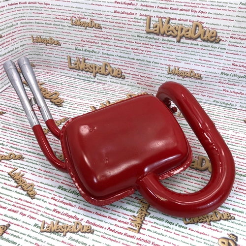 Pot d'échappement rouge type Abarth pour Vespa 80, 125, 150, PX, PE, Sprint, Veloce, TS, GTR et GT, avec double sortie chromée.