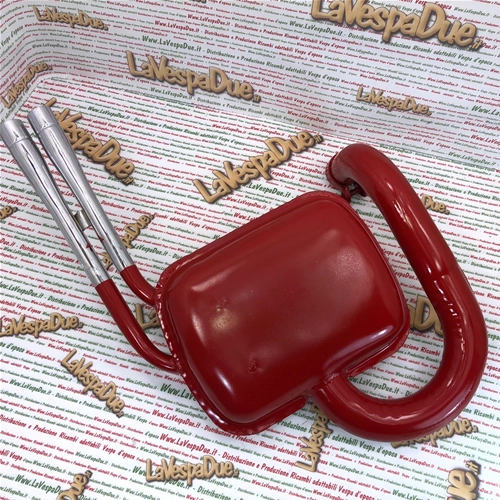 Pot d'échappement rouge type Abarth pour Vespa 80, 125, 150, PX, PE, Sprint, Veloce, TS, GTR et GT, avec double sortie chromée.