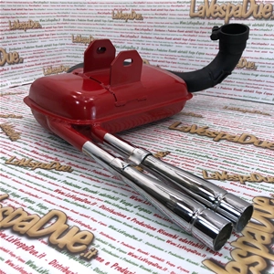 Silenciador de expansión modificado para Vespa PX PE Rally 200 LVD Racing Performance Road Race rojo con doble tubo de escape cromado.
