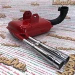 Marmitta espansione eleborata VESPA PX PE RALLY 200 LVD RACING PERFORMANCE ROAD RACE rossa con doppio tubo di scarico cromato