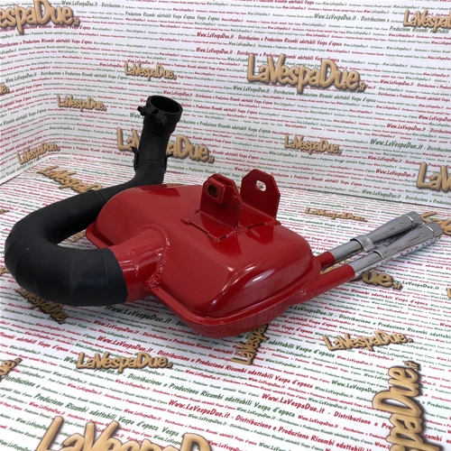 Silenciador de expansión modificado para Vespa PX PE Rally 200 LVD Racing Performance Road Race rojo con doble tubo de escape cromado.