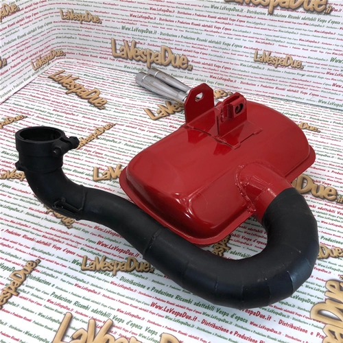 Silenciador de expansión modificado para Vespa PX PE Rally 200 LVD Racing Performance Road Race rojo con doble tubo de escape cromado.