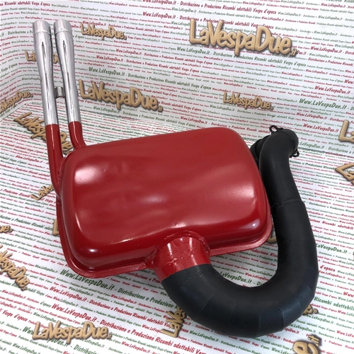 Silenciador de expansión modificado para Vespa PX PE Rally 200 LVD Racing Performance Road Race rojo con doble tubo de escape cromado.