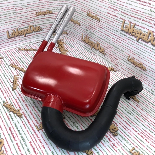 Silenciador de expansión modificado para Vespa PX PE Rally 200 LVD Racing Performance Road Race rojo con doble tubo de escape cromado.