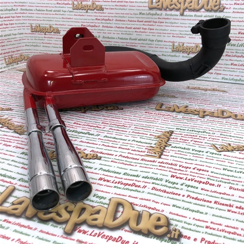 Silenciador de expansión modificado para Vespa PX PE Rally 200 LVD Racing Performance Road Race rojo con doble tubo de escape cromado.