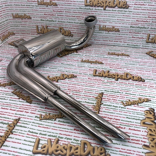 ABARTH stainless steel replica muffler for VESPA 150 GS, fixed with threaded ring nut to the cylinder