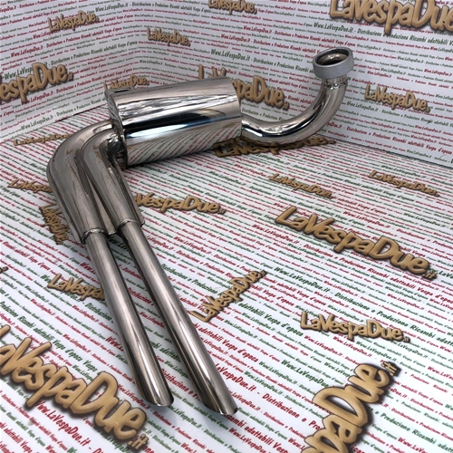 ABARTH stainless steel replica muffler for VESPA 150 GS, fixed with threaded ring nut to the cylinder