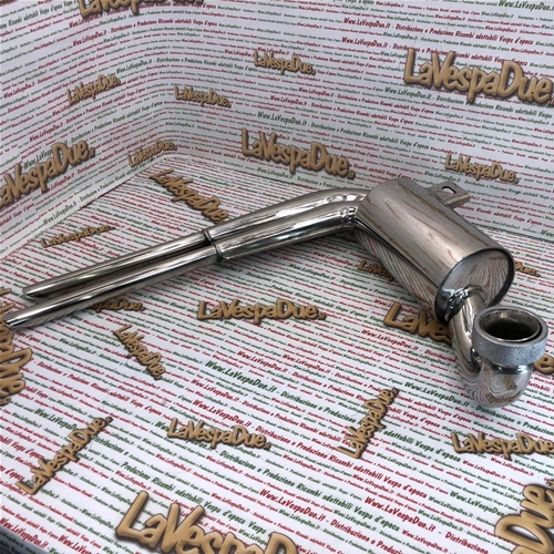 ABARTH stainless steel replica muffler for VESPA 150 GS, fixed with threaded ring nut to the cylinder