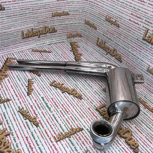 ABARTH stainless steel replica muffler for VESPA 150 GS, fixed with threaded ring nut to the cylinder