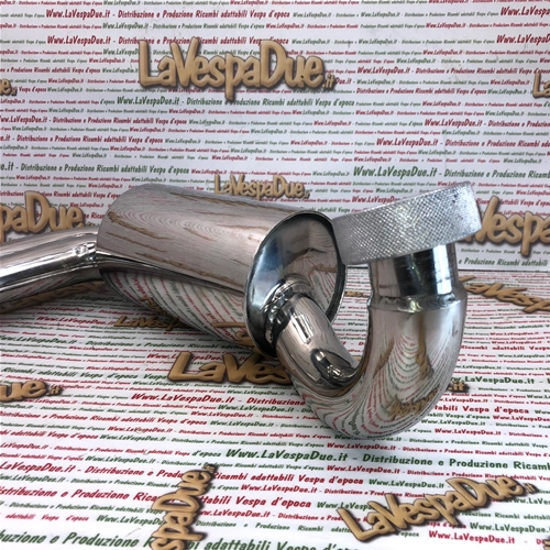 ABARTH stainless steel replica muffler for VESPA 150 GS, fixed with threaded ring nut to the cylinder