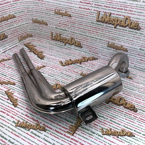 ABARTH stainless steel replica muffler for VESPA 150 GS, fixed with threaded ring nut to the cylinder