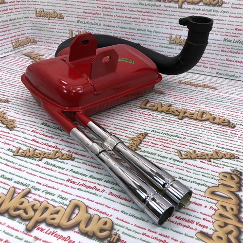 Silenciador de expansión modificado para VESPA PX PE SPRINT TS GT 125 150 LVD RACING PERFORMANCE ROAD RACE rojo con tubo de escape doble cromado