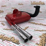 Marmitta espansione eleborata VESPA PX PE SPRINT TS GT 125 150 LVD RACING PERFORMANCE ROAD RACE rossa con doppio tubo di scarico cromato