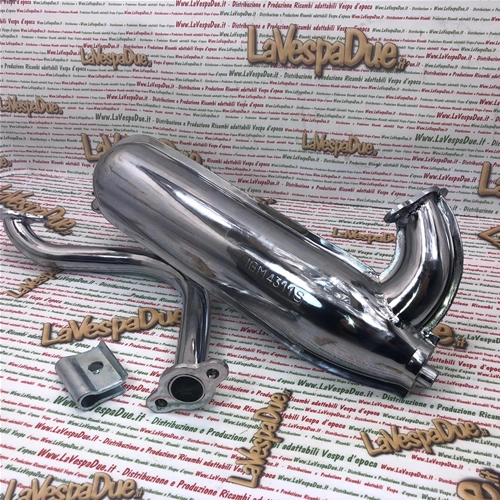 Pot d'échappement chromé type torpille pour Vespa 50/90 SS, adaptable aux modèles 50/90/125 NLR Special (homologué).