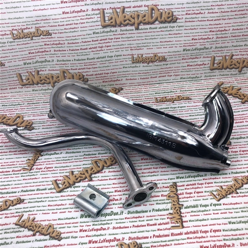Pot d'échappement chromé type torpille pour Vespa 50/90 SS, adaptable aux modèles 50/90/125 NLR Special (homologué).