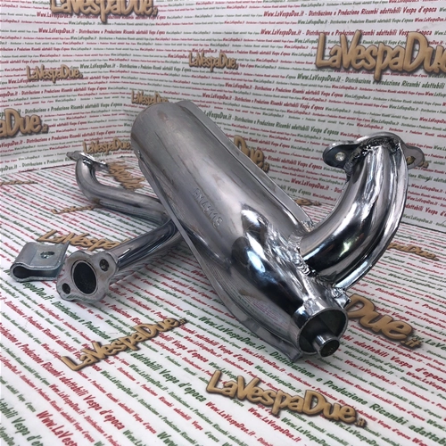 Pot d'échappement chromé type torpille pour Vespa 50/90 SS, adaptable aux modèles 50/90/125 NLR Special (homologué).