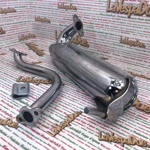 Pot d'échappement chromé type torpille pour Vespa 50/90 SS, adaptable aux modèles 50/90/125 NLR Special (homologué).
