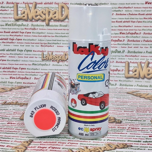 Peinture fluorescente spéciale en aérosol, couleur rouge orangé, idéale pour les surfaces parfaitement visibles de loin. Aérosol de 400 ml avec valve autonettoyante.