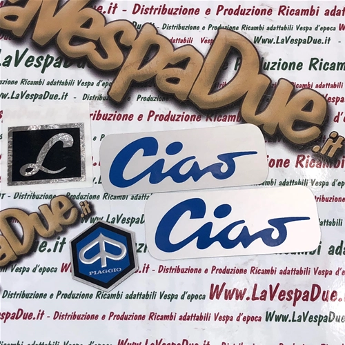 Juego de letras y pegatinas de aluminio para la base delantera y lateral de Piaggio Ciao 50 Lusso