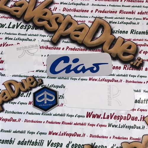 Juego de letras y pegatinas de aluminio para la base delantera y lateral de Piaggio Ciao 50 Lusso