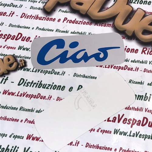 Seitliche Klebeschriftplatte für Piaggio CIAO auf satiniertem Aluminiumblech, blauer Schriftzugaufkleber für PIAGGIO 50 CIAO