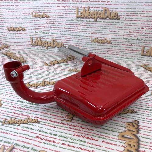 Pot d'échappement rouge Abarth avec IGM 0112S, produit italien pour Vespa 125/150 Super Sprint, roues de 8 pouces, double sortie chromée.
