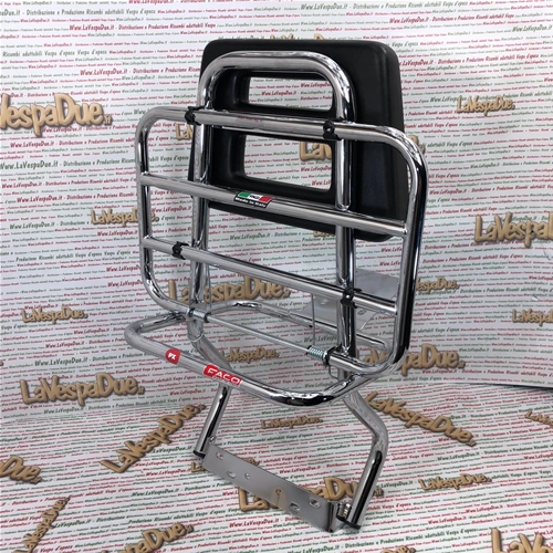 Porte-bagages arrière avec dossier chromé pour Vespa 125, 150 et 200 PX PE, avec ou sans frein à disque