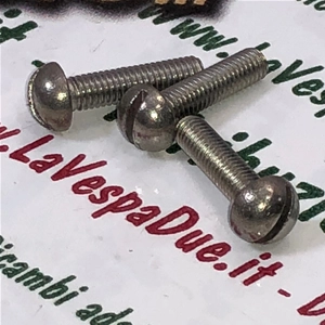 Tornillo de cabeza redonda de acero inoxidable 18/8 UNI 254 de 3 mm x 20 mm para fijación de claxon VESPA y diversas aplicaciones. Producto italiano, antiguo stock.