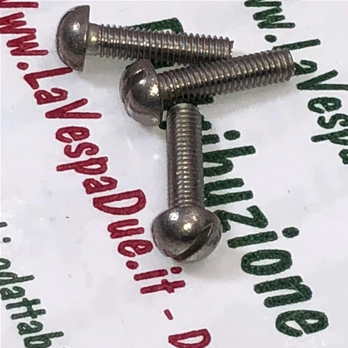 Tornillo de cabeza redonda de acero inoxidable 18/8 UNI 254 de 3 mm x 20 mm para fijación de claxon VESPA y diversas aplicaciones. Producto italiano, antiguo stock.