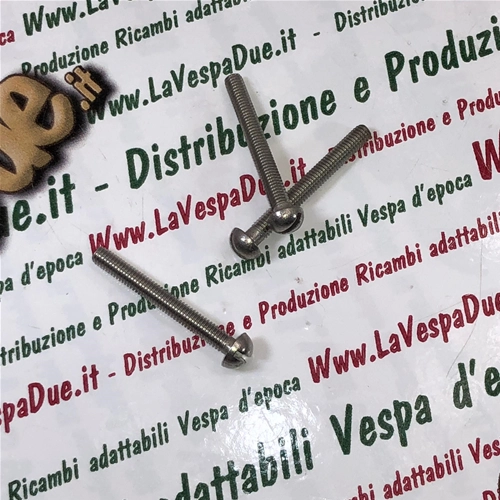 Tornillo de cabeza redonda de acero inoxidable 18/8 UNI 254 de 3 mm x 25 mm para fijación de claxon de VESPA y diversas aplicaciones. Producto italiano, de stock antiguo.