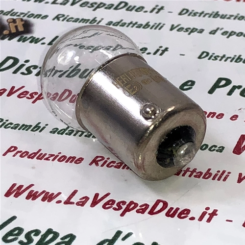Ampoule sphérique HERT R10W BA15S 12 volts 10 W à culot BA15S pour éclairage de plaque d'immatriculation et de phare de type cygne VESPA 50 90 NLR SPECIAL ET3 PRIMAVERA, culot G18.5 unipolaire.