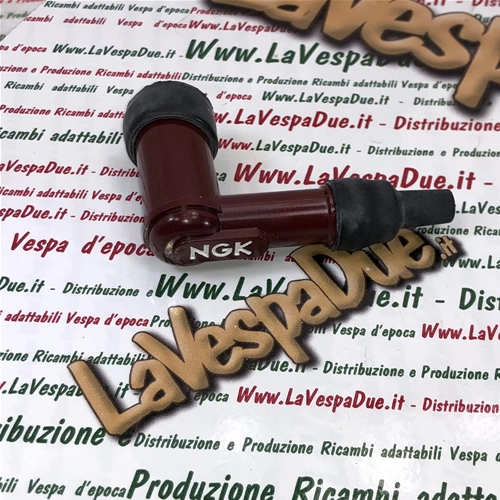 Cappuccio attacco candela NGK LB05E-R rossa in resina fenolica per candela con resistore per VESPA APE LAMBRETTA CIAO