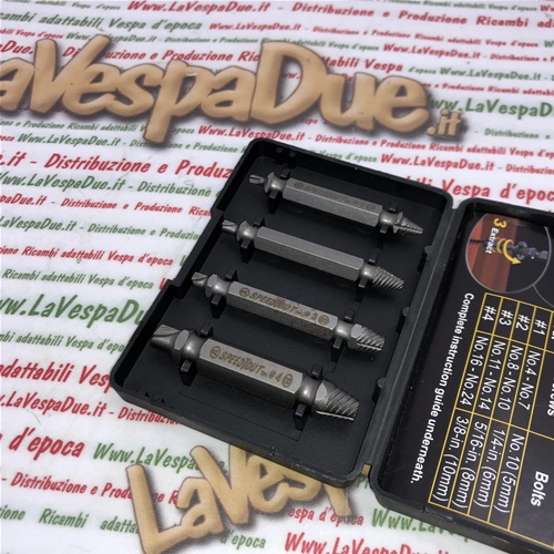 Juego de 4 extractores para tornillos y pernos dañados de 5 mm a 10 mm, ideales para extraer tornillos y pernos rotos o con cabezas sueltas.