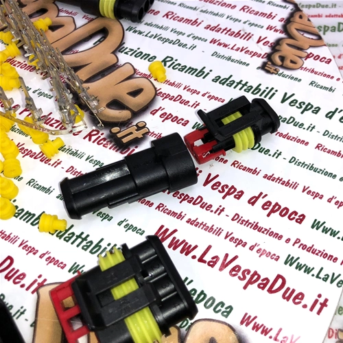 Jeu de 9 connecteurs électriques SUPERSEAL à 2, 3 et 4 broches, avec connecteurs et caoutchoucs, pour diverses applications et modifications du système électrique des VESPA APE et LAMBRETTA.