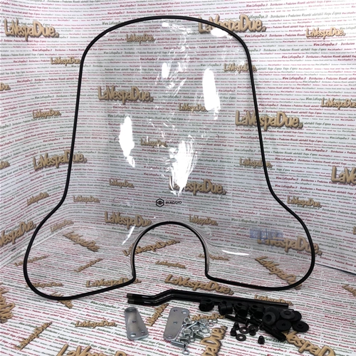 Kit completo de lámina para parabrisas con soportes de montaje. Original Piaggio para VESPA 80 125 150 200 PX PE desde 1978 en adelante. Referencias: 445828, 445713 y 445833.