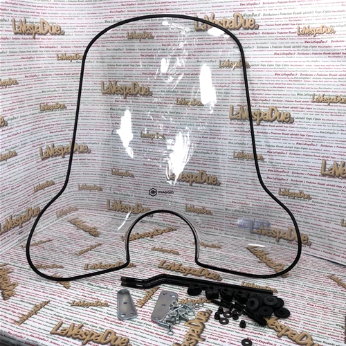 Kit completo de lámina para parabrisas con soportes de montaje. Original Piaggio para VESPA 80 125 150 200 PX PE desde 1978 en adelante. Referencias: 445828, 445713 y 445833.