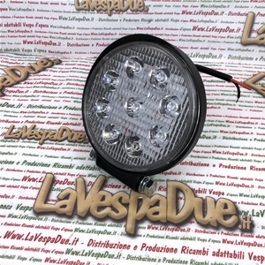 Universal additional round spotlight IP67 10/30 V volt 27 W with 9 LEDs 2090 lumens color 6000 k with polycarbonate lens for applications on shield and rollbar