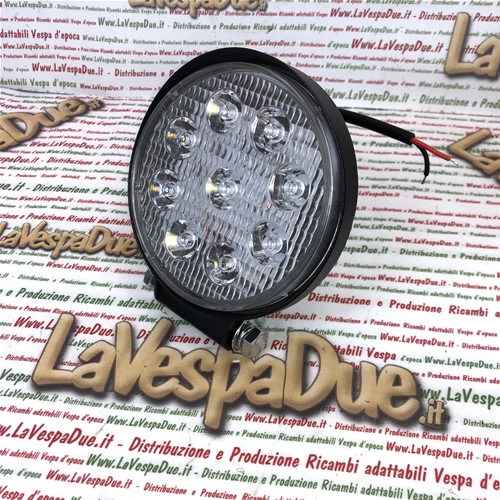 Universal additional round spotlight IP67 10/30 V volt 27 W with 9 LEDs 2090 lumens color 6000 k with polycarbonate lens for applications on shield and rollbar