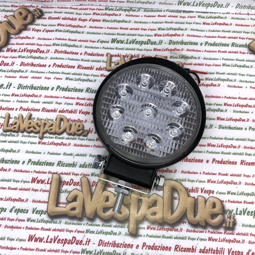 Universal additional round spotlight IP67 10/30 V volt 27 W with 9 LEDs 2090 lumens color 6000 k with polycarbonate lens for applications on shield and rollbar