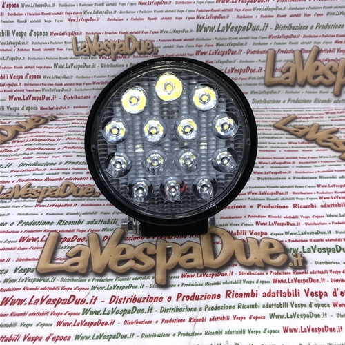 Universal additional round spotlight IP67 10/30 V volt 42 W with 16 LEDs 4320 lumens color 6000 k with polycarbonate lens for applications on shield and rollbar