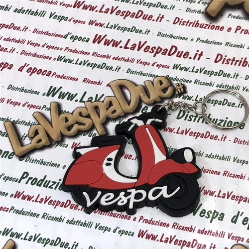 Llavero de silicona roja con fondo negro VESPA FARO BASSO