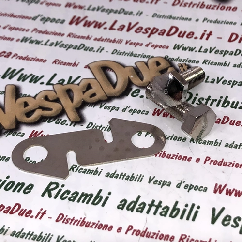 Kit de 2 tornillos de 7 mm con placa para fijar el conjunto de bloqueo de la palanca de arranque para VESPA V98T 125 V1 V15 V30 V33 VU1 VM VN 150 VL 150 VB1T GS APE A1 A15 AB AC AE AD PENTARò APA Producto italiano