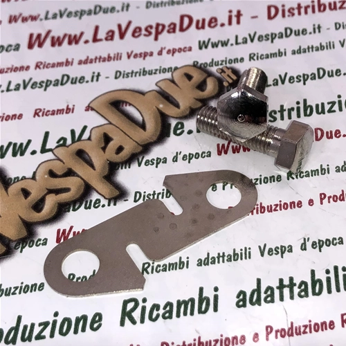 Kit de 2 tornillos de 7 mm con placa para fijar el conjunto de bloqueo de la palanca de arranque para VESPA V98T 125 V1 V15 V30 V33 VU1 VM VN 150 VL 150 VB1T GS APE A1 A15 AB AC AE AD PENTARò APA Producto italiano
