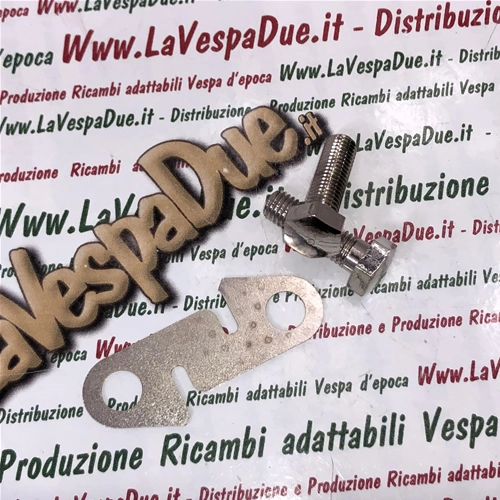 Kit de 2 tornillos de 7 mm con placa para fijar el conjunto de bloqueo de la palanca de arranque para VESPA V98T 125 V1 V15 V30 V33 VU1 VM VN 150 VL 150 VB1T GS APE A1 A15 AB AC AE AD PENTARò APA Producto italiano