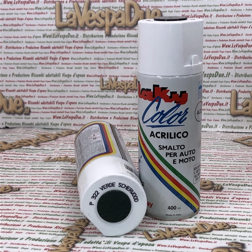 Pintura acrílica en aerosol color extra PIAGGIO VERDE SCHERWOOD P322 Uso profesional Lata de 400 ml con válvula autolimpiante