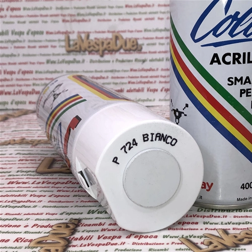 Peinture acrylique émail en aérosol Extra Couleur PIAGGIO BLANC P724 Usage professionnel Aérosol de 400 ml avec valve autonettoyante