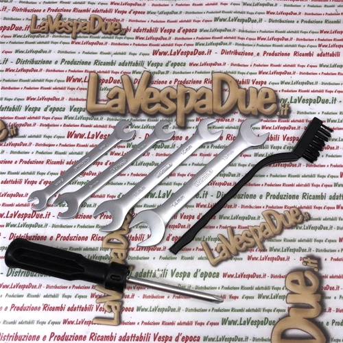 Kit de herramientas de 6 piezas para VESPA 50 90 125 150 160 180 200: bolsa, destornillador, cepillo, llave inglesa, mantenimiento de emergencia para reparaciones rápidas.